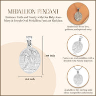 .925 Sterling Silver Religious Baby Jesus Mary & Joseph Oval Medallion Pendant Necklace