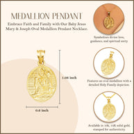 Gold Religious Baby Jesus Mary & Joseph Oval Medallion Pendant Necklace (Available in Yellow/Rose/White Gold)