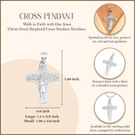 .925 Sterling Silver Jesus Christ Good Shepherd Cross Pendant Necklace (Available in Small/Large)