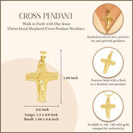 Gold Jesus Christ Good Shepherd Cross Pendant Necklace S/L (Available in Yellow/Rose/White Gold)