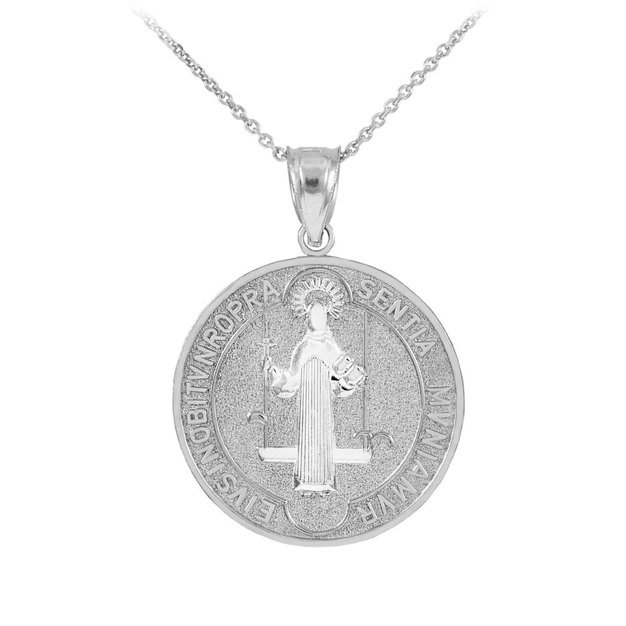 Sterling Silver St. Benedict Coin Medallion Pendant Necklace (M)