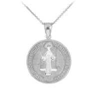 Sterling Silver St. Benedict Coin Medallion Pendant Necklace (M)