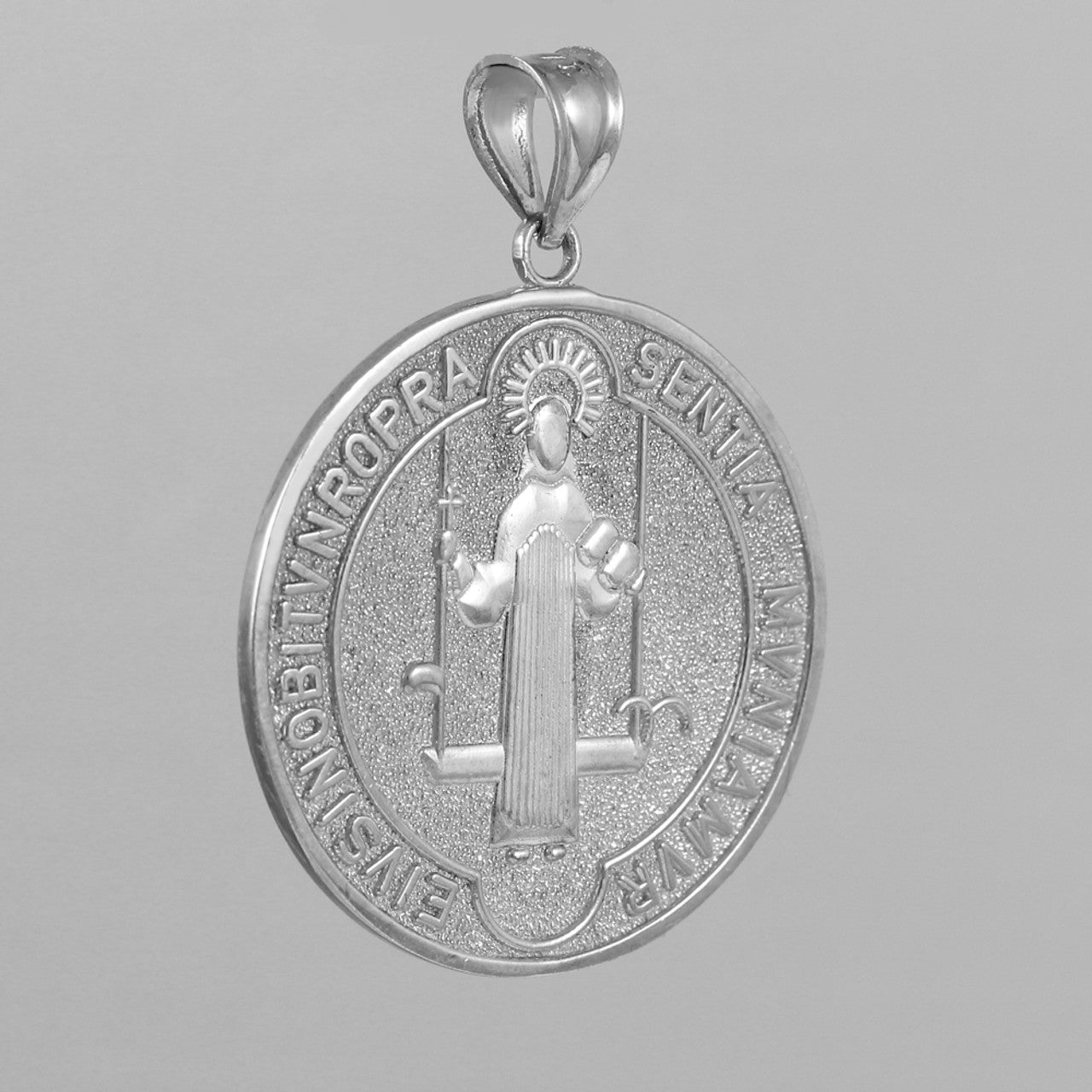 Sterling Silver St. Benedict Coin Medallion Pendant Necklace (M)