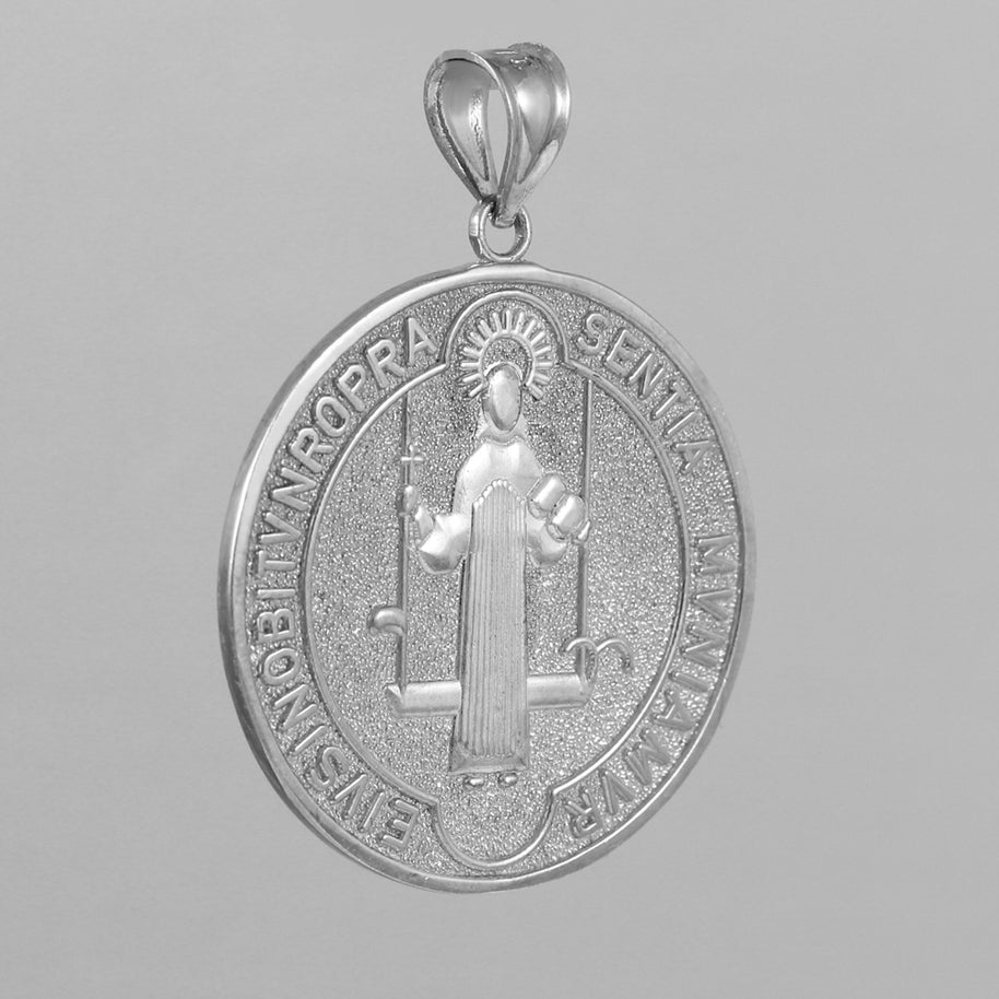 Sterling Silver St. Benedict Coin Medallion Pendant Necklace (M)