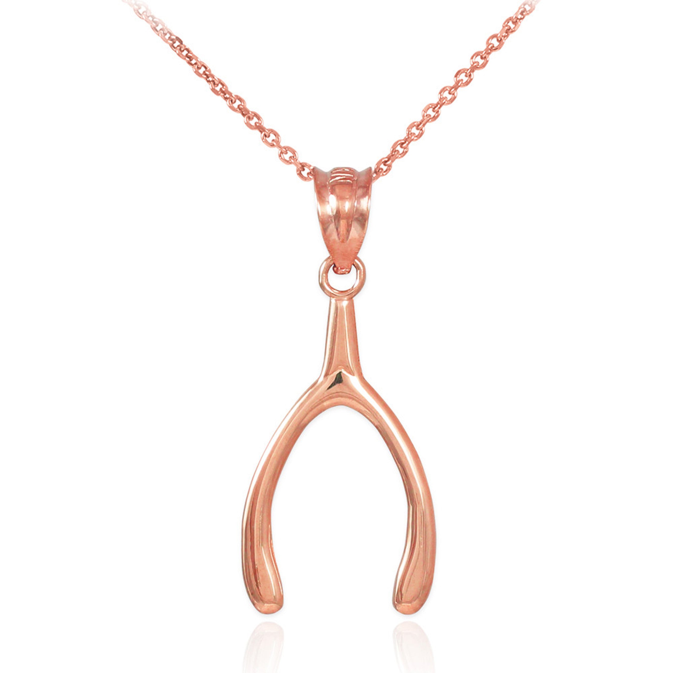 Solid Gold Polished Wishbone Pendant Necklace (Available In Yellow/Rose/White Gold)