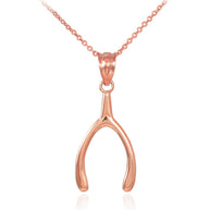 Solid Gold Polished Wishbone Pendant Necklace (Available In Yellow/Rose/White Gold)