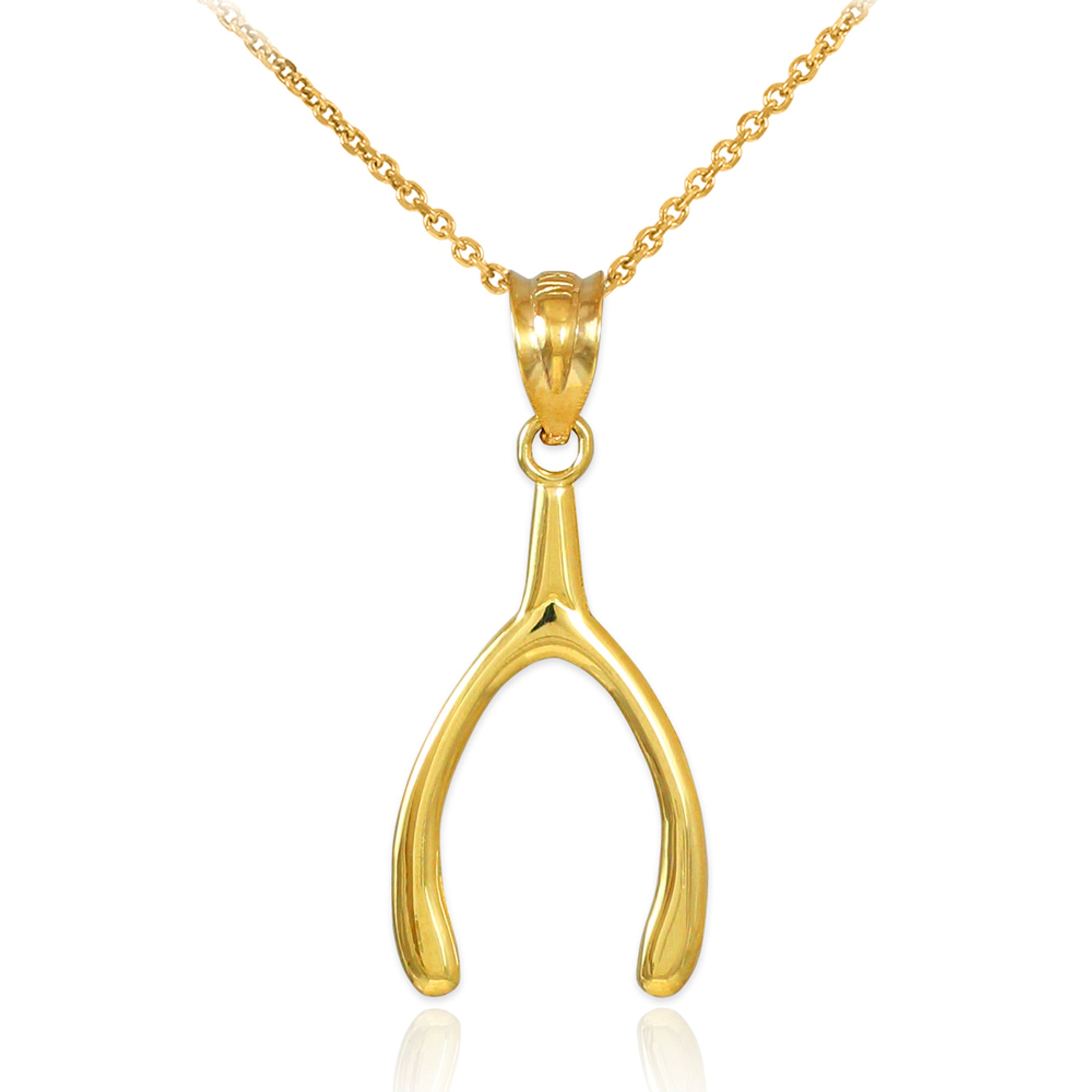Solid Gold Polished Wishbone Pendant Necklace (Available In Yellow/Rose/White Gold)