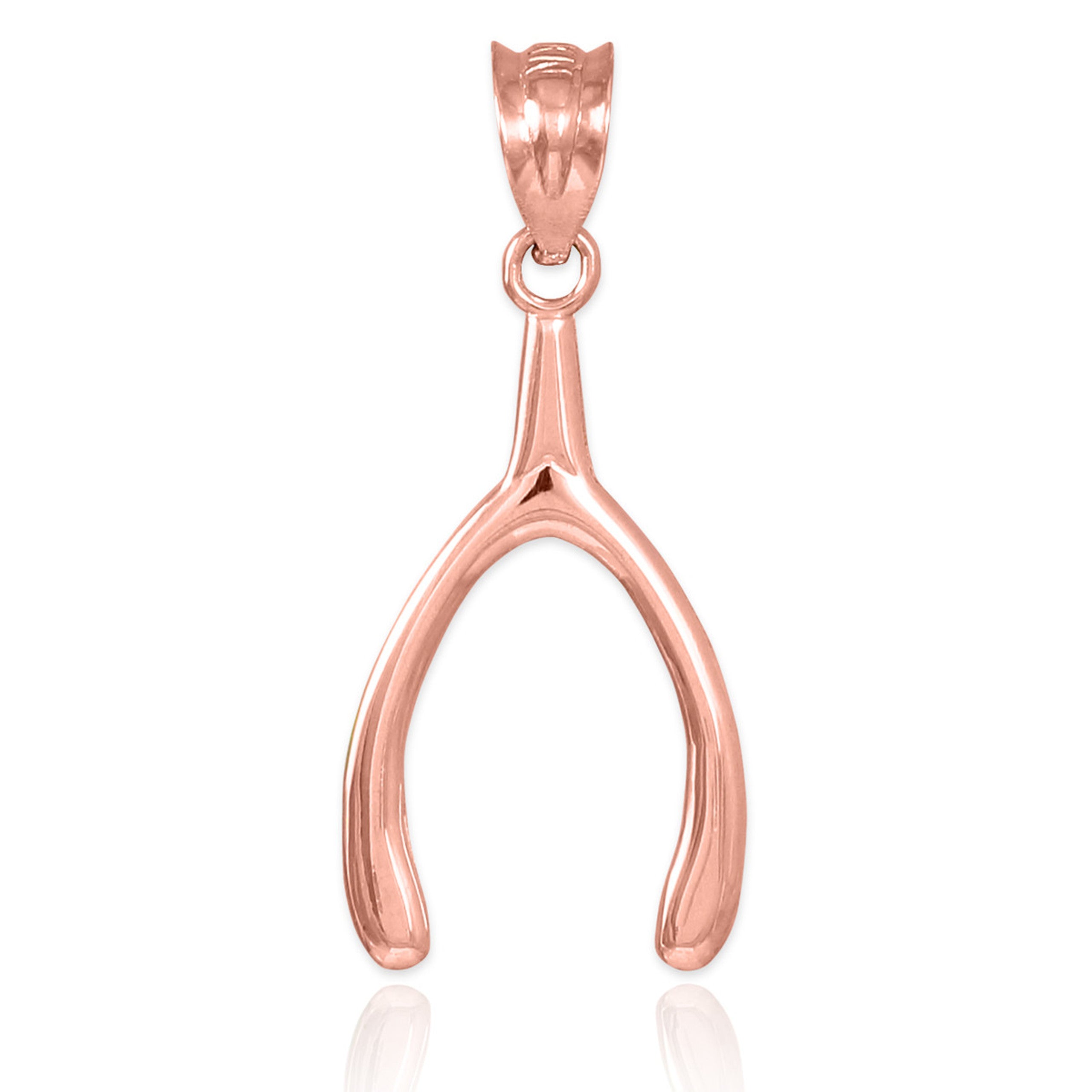 Solid Gold Polished Wishbone Pendant Necklace (Available In Yellow/Rose/White Gold)