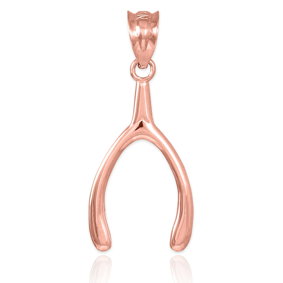 Solid Gold Polished Wishbone Pendant Necklace (Available In Yellow/Rose/White Gold)