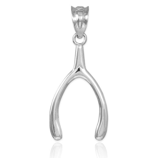Silver Polished Wishbone Pendant Necklace