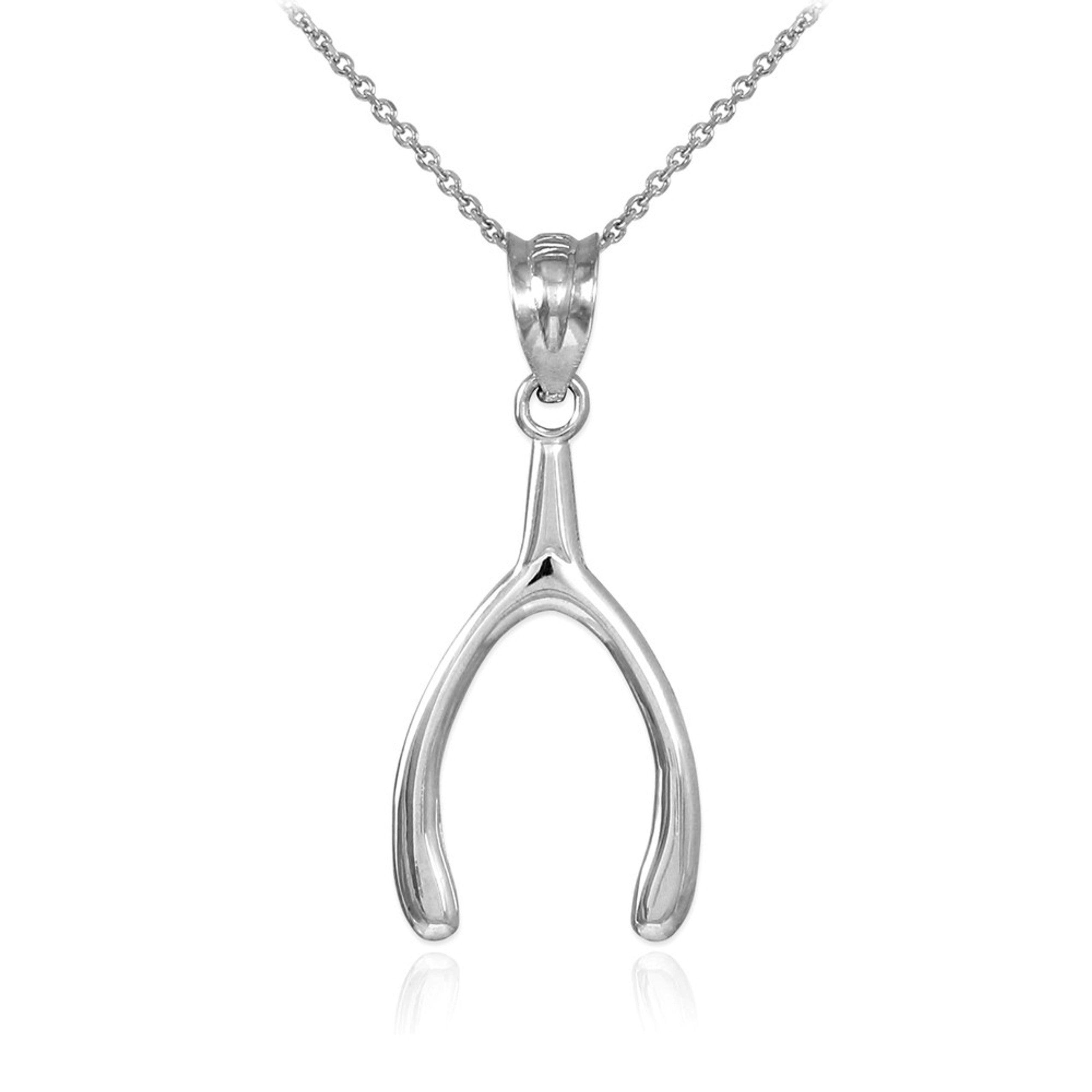 Solid Gold Polished Wishbone Pendant Necklace (Available In Yellow/Rose/White Gold)