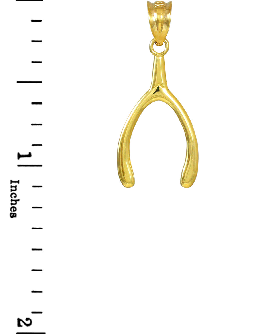 Solid Gold Polished Wishbone Pendant Necklace (Available In Yellow/Rose/White Gold)