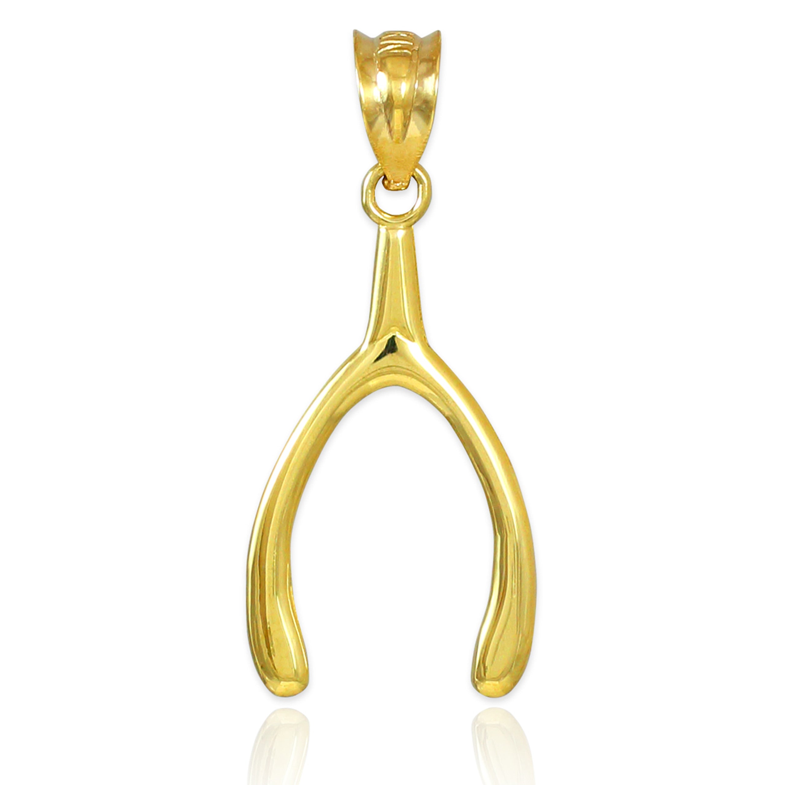 Solid Gold Polished Wishbone Pendant Necklace (Available In Yellow/Rose/White Gold)