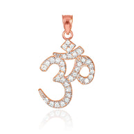14k Solid Gold Om/Ohm/Aum Hindu Ganesh Diamond Pendant Necklace(Available in Yellow/Rose/White Gold)
