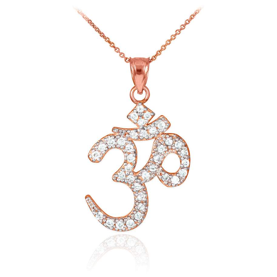 14k Solid Gold Om/Ohm/Aum Hindu Ganesh Diamond Pendant Necklace(Available in Yellow/Rose/White Gold)