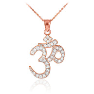 14k Solid Gold Om/Ohm/Aum Hindu Ganesh Diamond Pendant Necklace(Available in Yellow/Rose/White Gold)