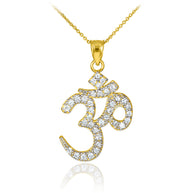 14k Solid Gold Om/Ohm/Aum Hindu Ganesh Diamond Pendant Necklace(Available in Yellow/Rose/White Gold)