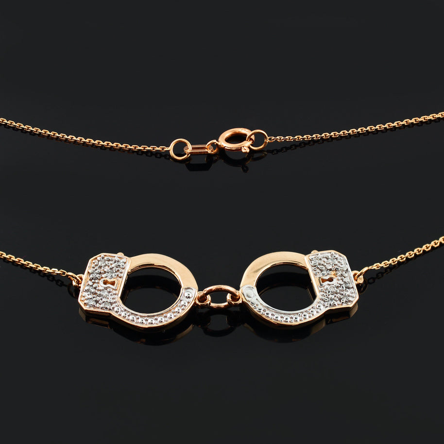 14k Solid Gold Handcuffs Necklace with Diamond Accents (Available in Yellow/Rose/White Gold)