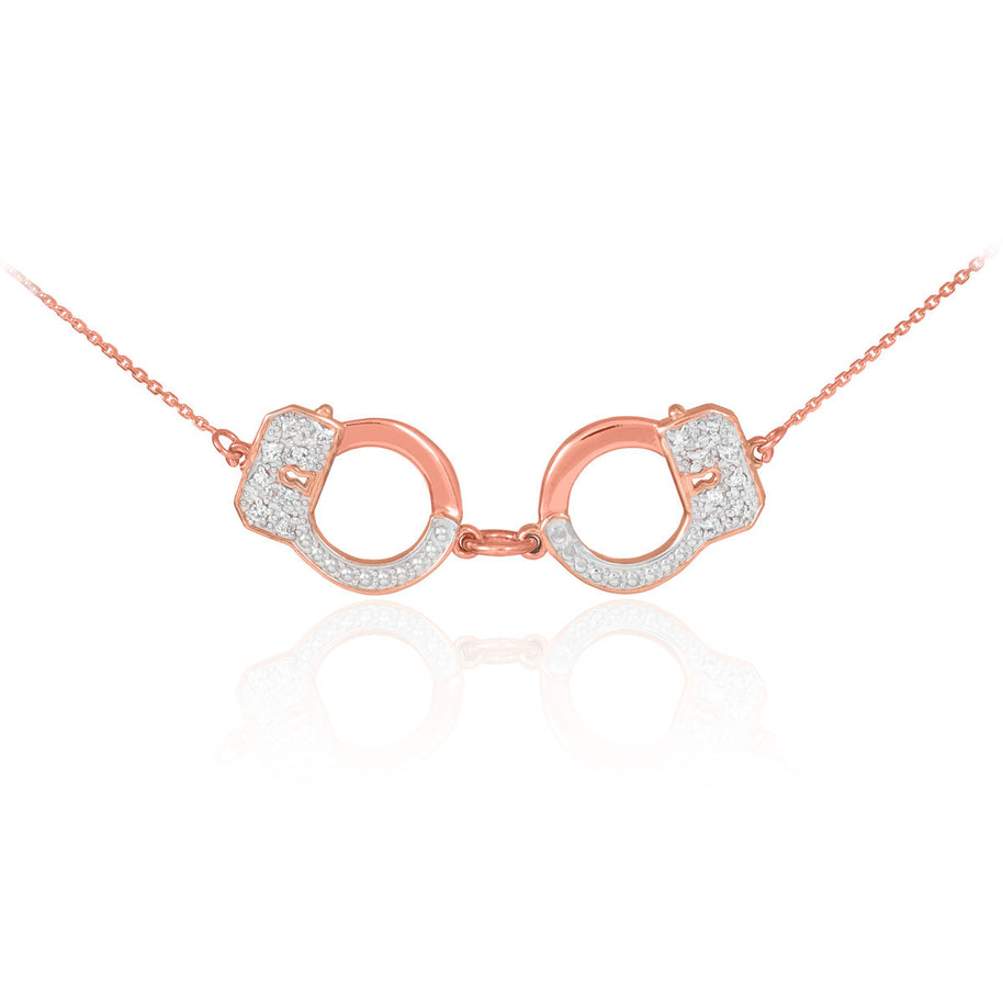 14k Solid Gold Handcuffs Necklace with Diamond Accents (Available in Yellow/Rose/White Gold)