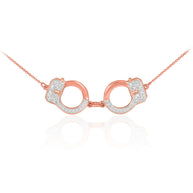 14k Solid Gold Handcuffs Necklace with Diamond Accents (Available in Yellow/Rose/White Gold)