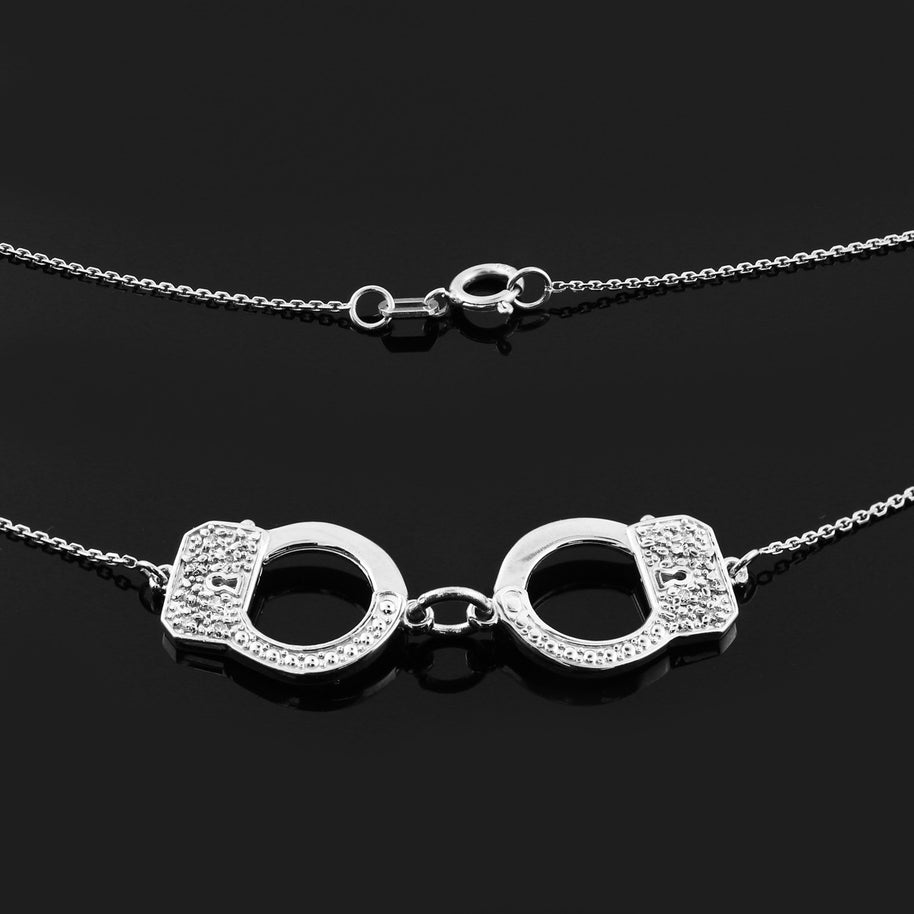14k Solid Gold Handcuffs Necklace with Diamond Accents (Available in Yellow/Rose/White Gold)