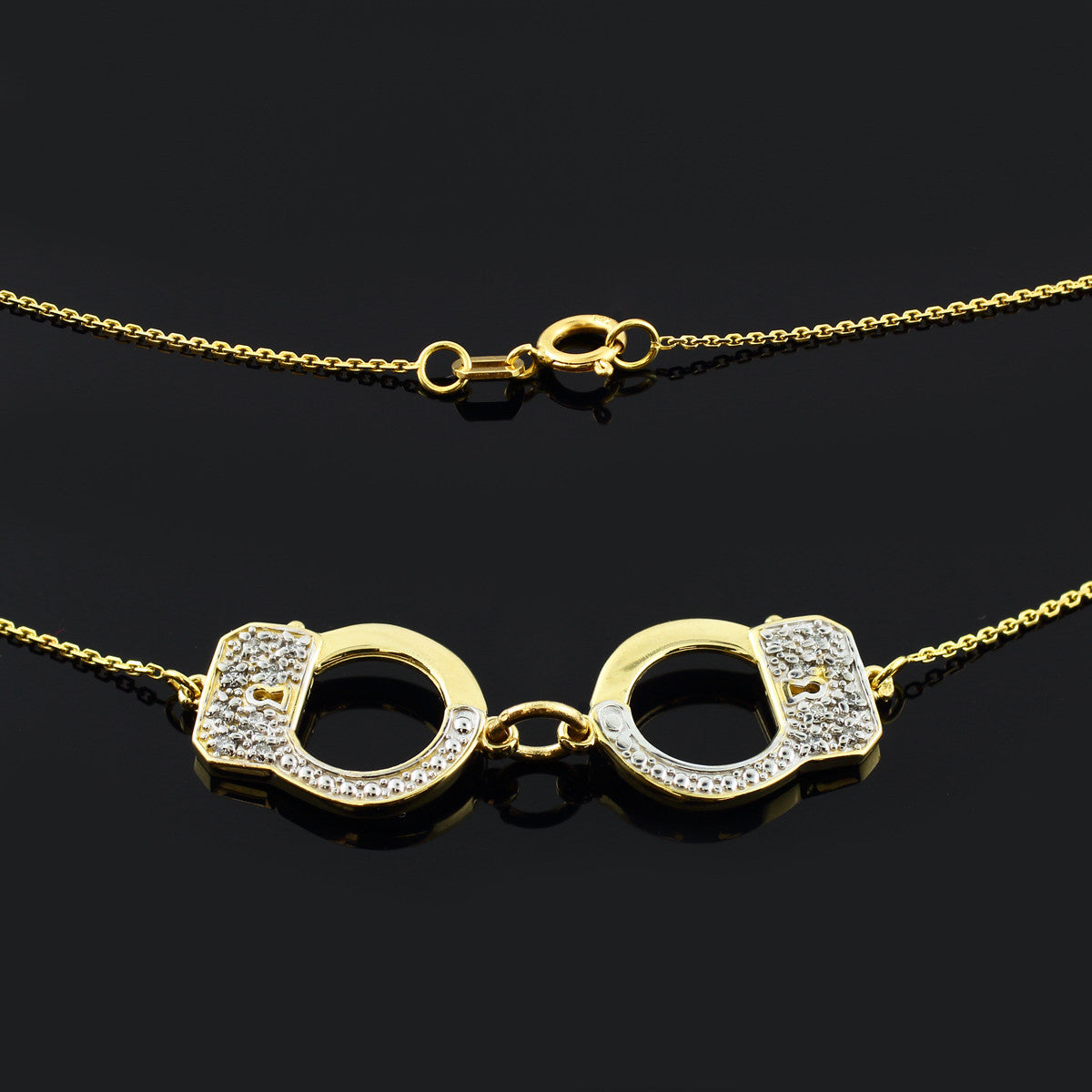 14k Solid Gold Handcuffs Necklace with Diamond Accents (Available in Yellow/Rose/White Gold)