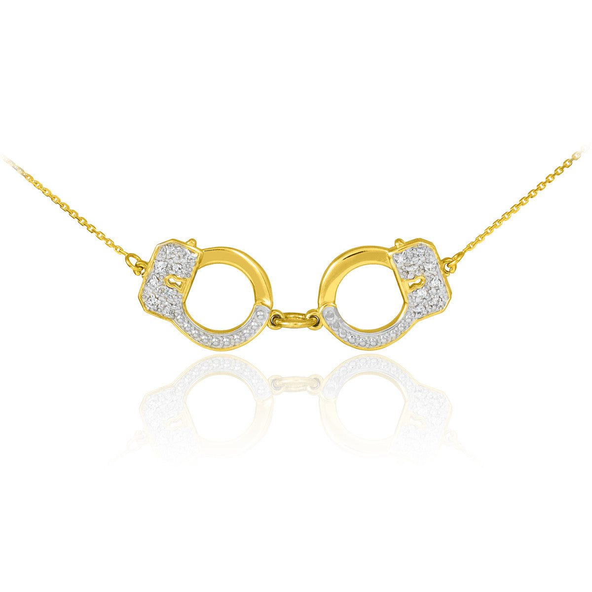 14k Solid Gold Handcuffs Necklace with Diamond Accents (Available in Yellow/Rose/White Gold)