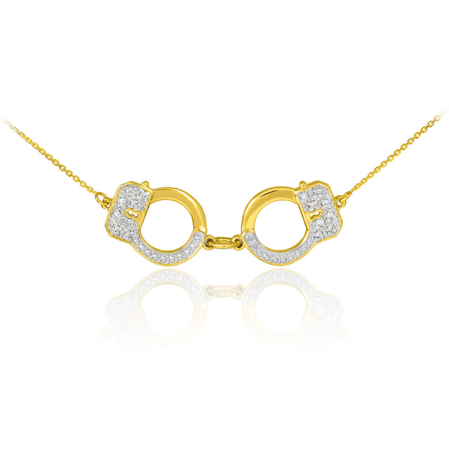 14k Solid Gold Handcuffs Necklace with Diamond Accents (Available in Yellow/Rose/White Gold)
