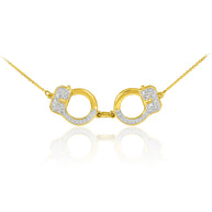 14k Solid Gold Handcuffs Necklace with Diamond Accents (Available in Yellow/Rose/White Gold)