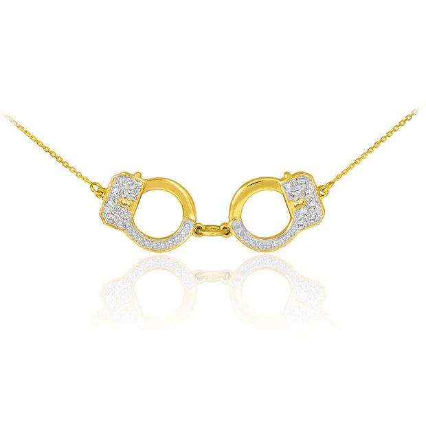 14k Solid Gold Handcuffs Necklace with Diamond Accents (Available in Yellow/Rose/White Gold)