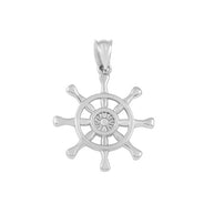 .925 Sterling Silver Nautical Ship Wheel Pendant Necklace