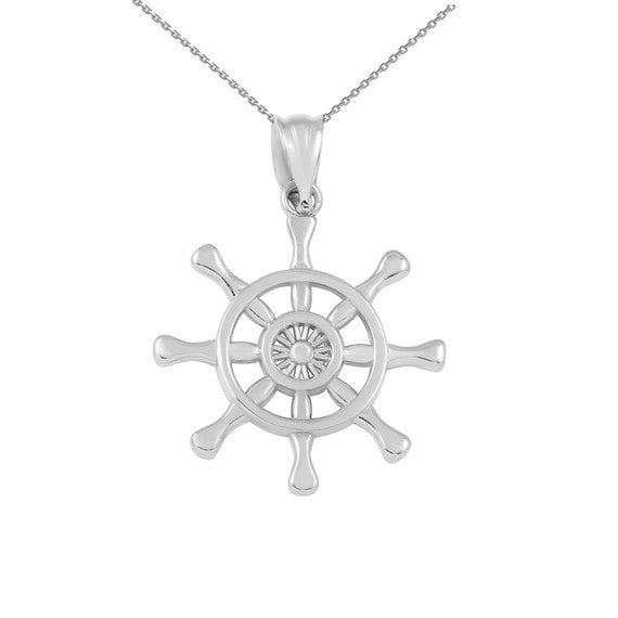 Gold Nautical Ship Wheel Pendant Necklace (Available in Yellow/Rose/White Gold)