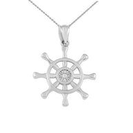 Gold Nautical Ship Wheel Pendant Necklace (Available in Yellow/Rose/White Gold)