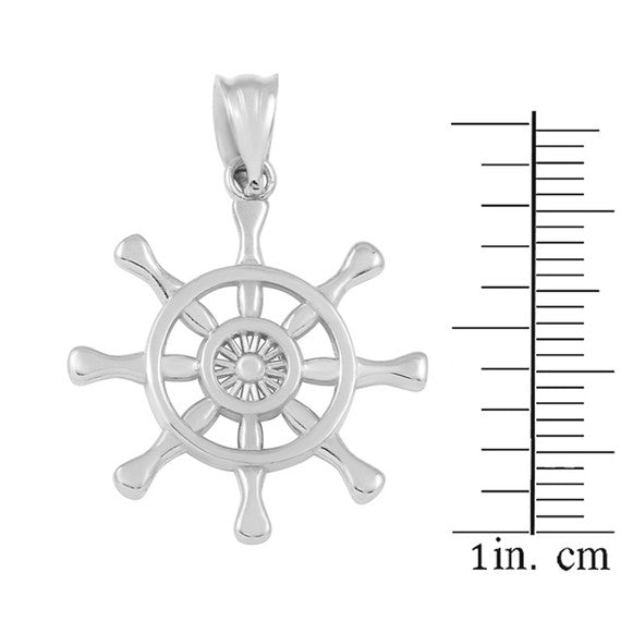 .925 Sterling Silver Nautical Ship Wheel Pendant Necklace