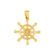 Gold Nautical Ship Wheel Pendant Necklace (Available in Yellow/Rose/White Gold)
