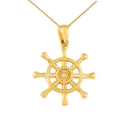 Gold Nautical Ship Wheel Pendant Necklace (Available in Yellow/Rose/White Gold)