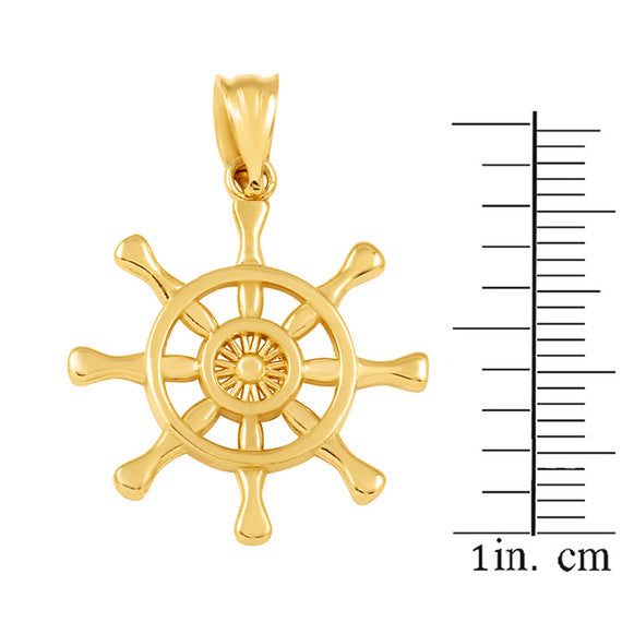 Gold Nautical Ship Wheel Pendant Necklace (Available in Yellow/Rose/White Gold)