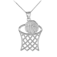 .925 Sterling Silver Basketball Hoop Sports Pendant Necklace