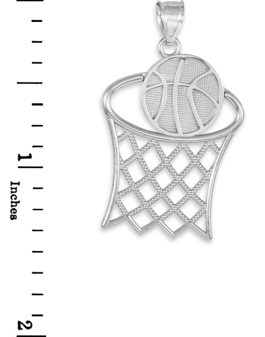 .925 Sterling Silver Basketball Hoop Sports Pendant Necklace