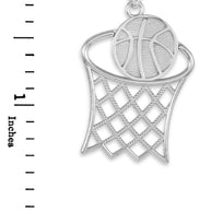 .925 Sterling Silver Basketball Hoop Sports Pendant Necklace