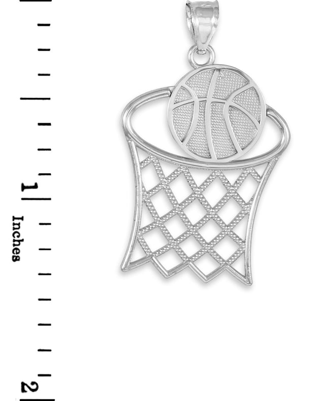 .925 Sterling Silver Basketball Hoop Sports Pendant Necklace