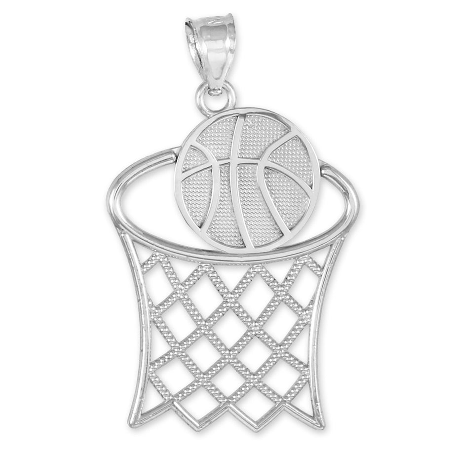 .925 Sterling Silver Basketball Hoop Sports Pendant Necklace