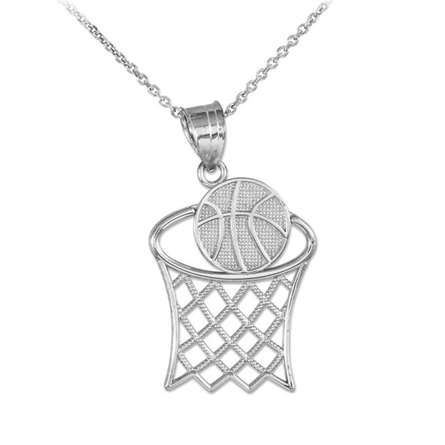 Gold Textured Hoop and Basketball Charm Pendant Necklace (Available in Yellow/Rose/White Gold)