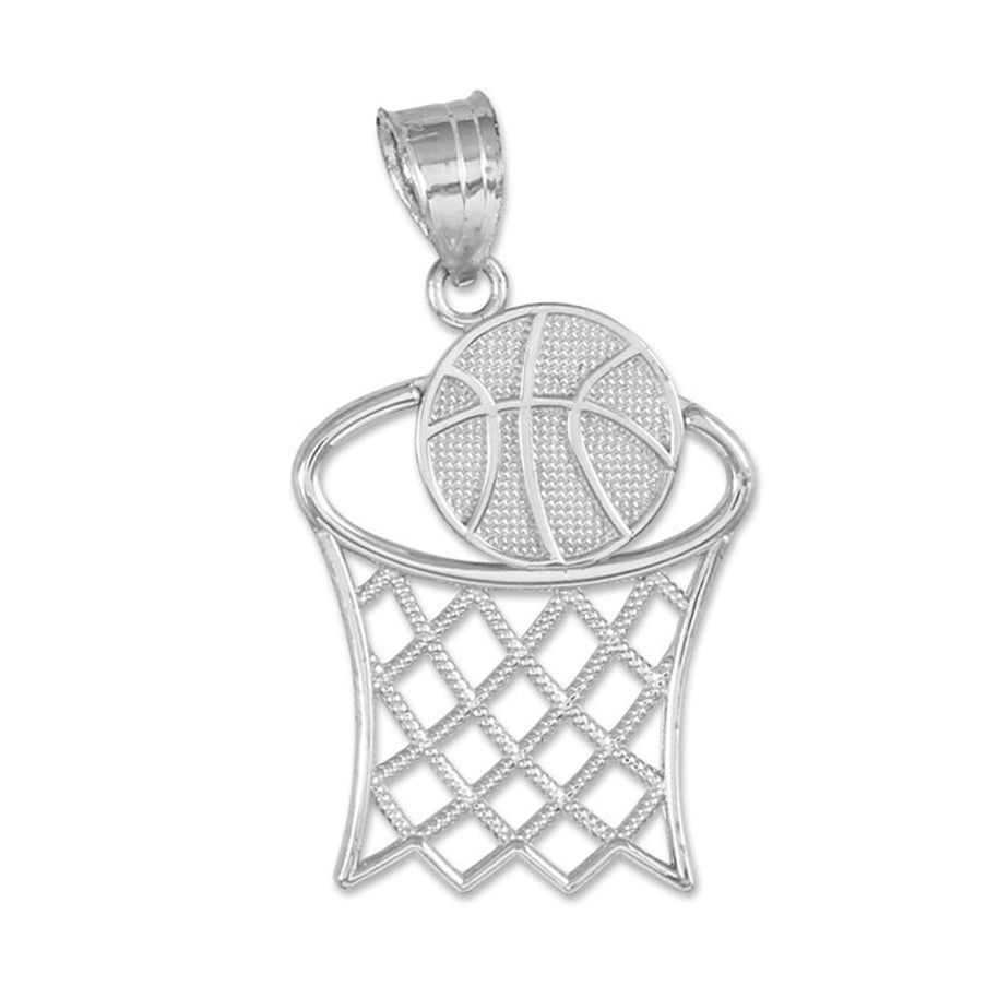 Gold Textured Hoop and Basketball Charm Pendant Necklace (Available in Yellow/Rose/White Gold)