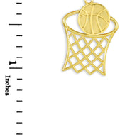 Gold Textured Hoop and Basketball Charm Pendant Necklace (Available in Yellow/Rose/White Gold)
