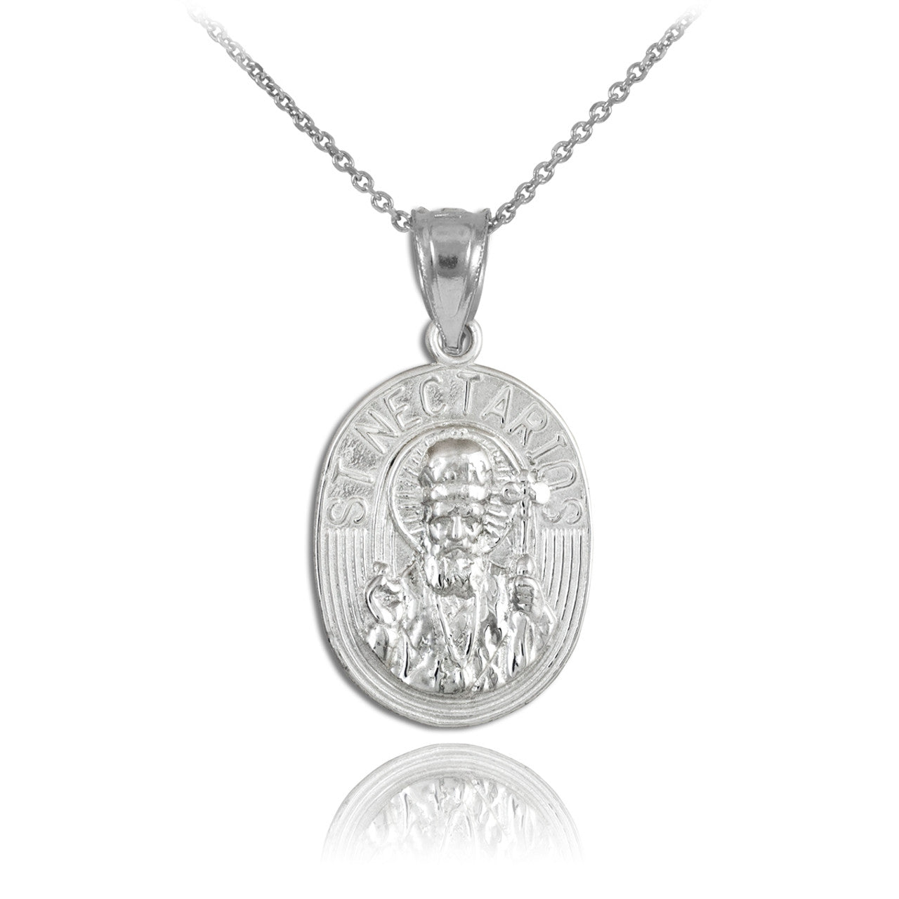 Sterling Silver Saint Nectarios Medallion Charm Pendant Necklace
