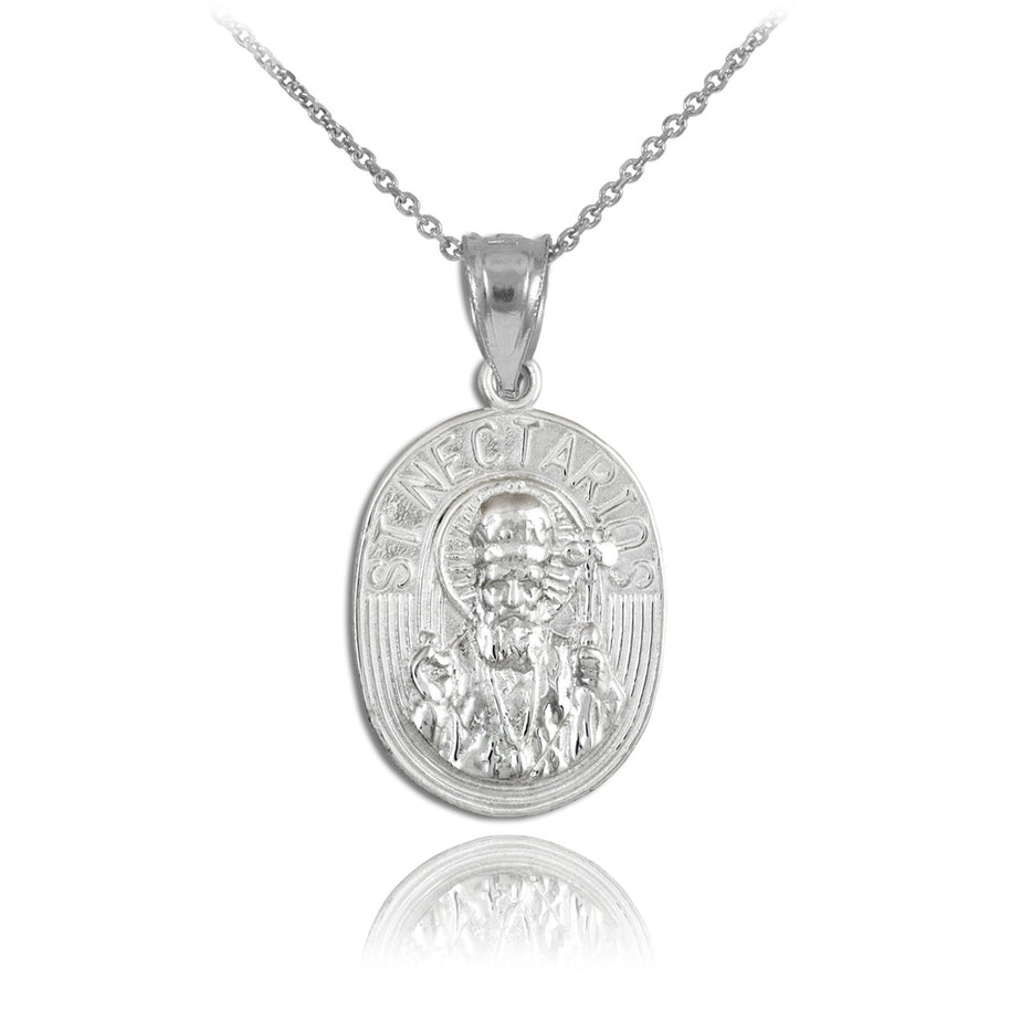 Sterling Silver Saint Nectarios Medallion Charm Pendant Necklace