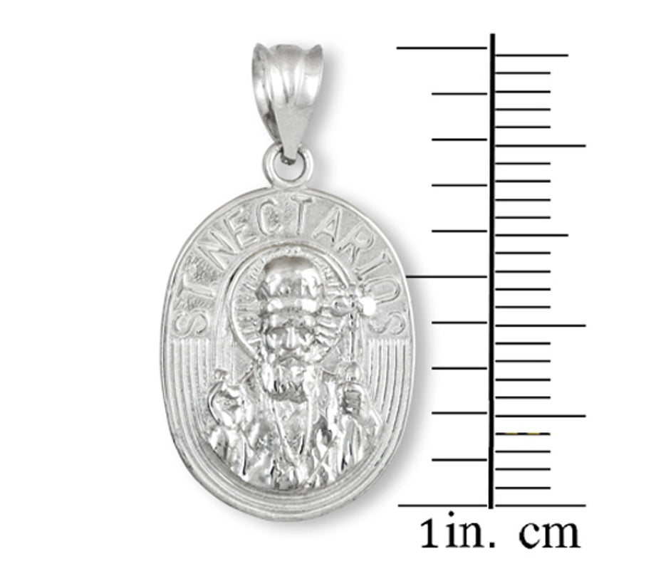 Sterling Silver Saint Nectarios Medallion Charm Pendant Necklace