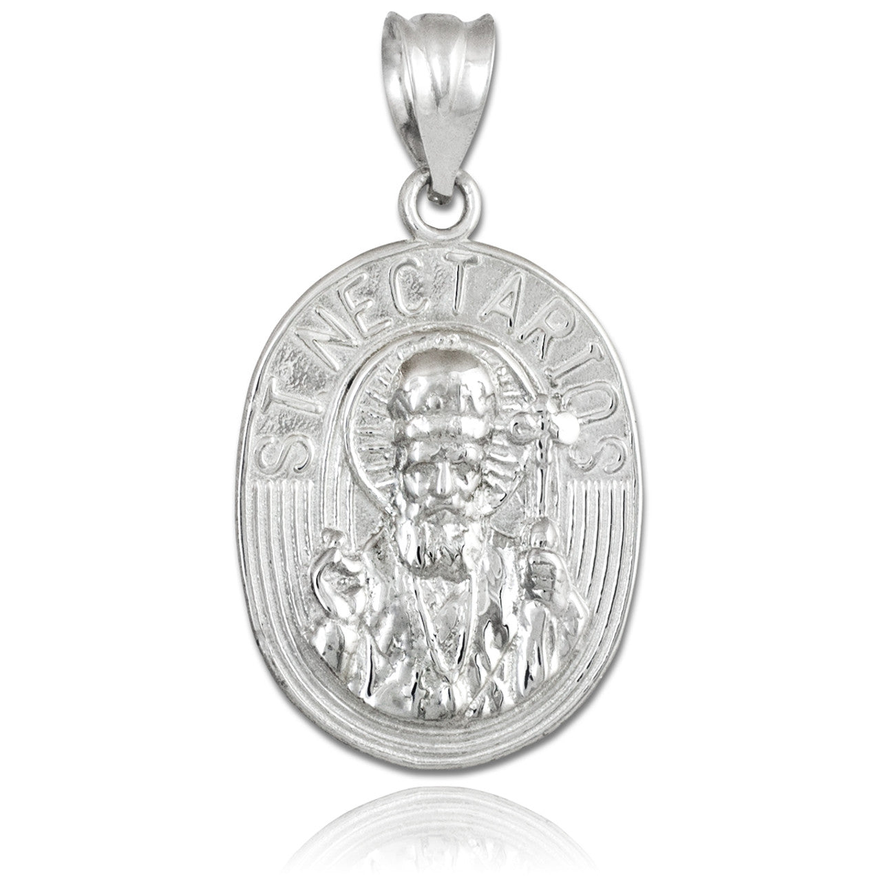 Sterling Silver Saint Nectarios Medallion Charm Pendant Necklace