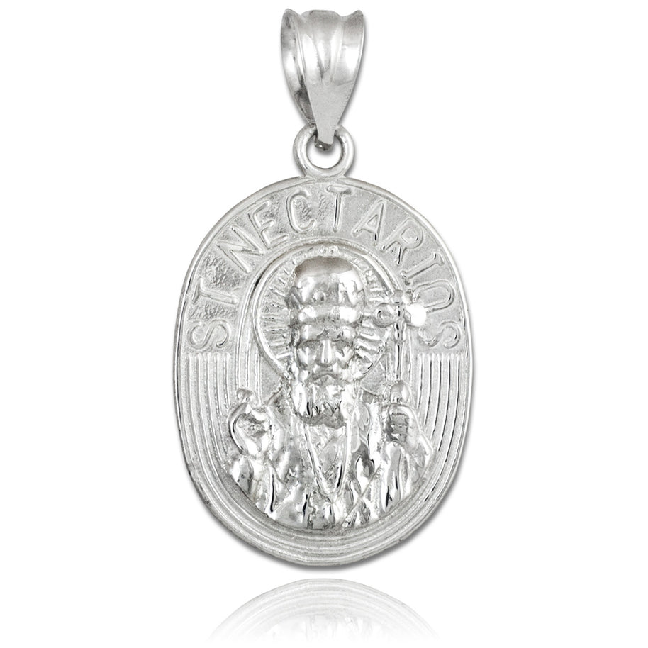 Sterling Silver Saint Nectarios Medallion Charm Pendant Necklace